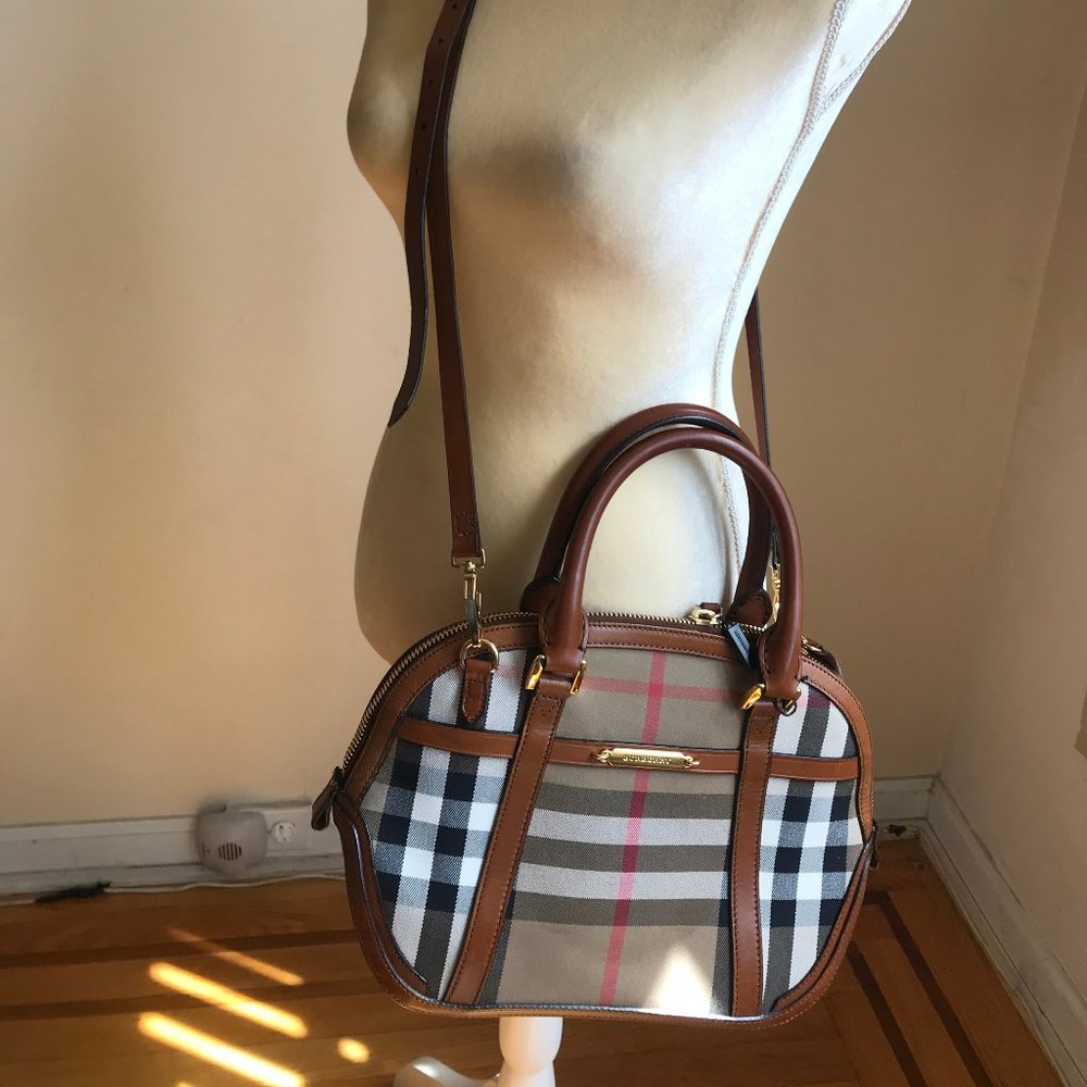 Burberry Tan Orchard House Check Bowling Bag